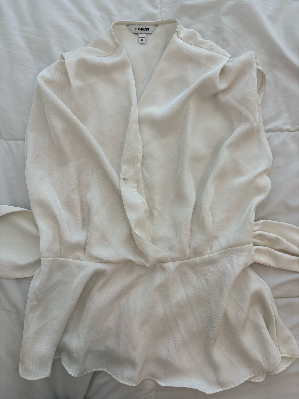 Express Off-White Wrap Peplum Blouse
